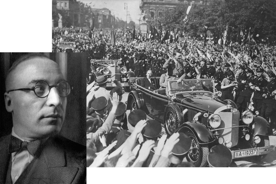 Am 1. Mai 1934 sitzt Franz von Papen links hinter Hitler, als dieser bei der Kundgebung zum „Tag der nationalen Arbeit“ am Berliner Lustgarten eintrifft. Den Entwurf für die am 17. Juni 1934 gehaltene „Marburger Rede“ von Papens schrieb Edgar Jung (links)